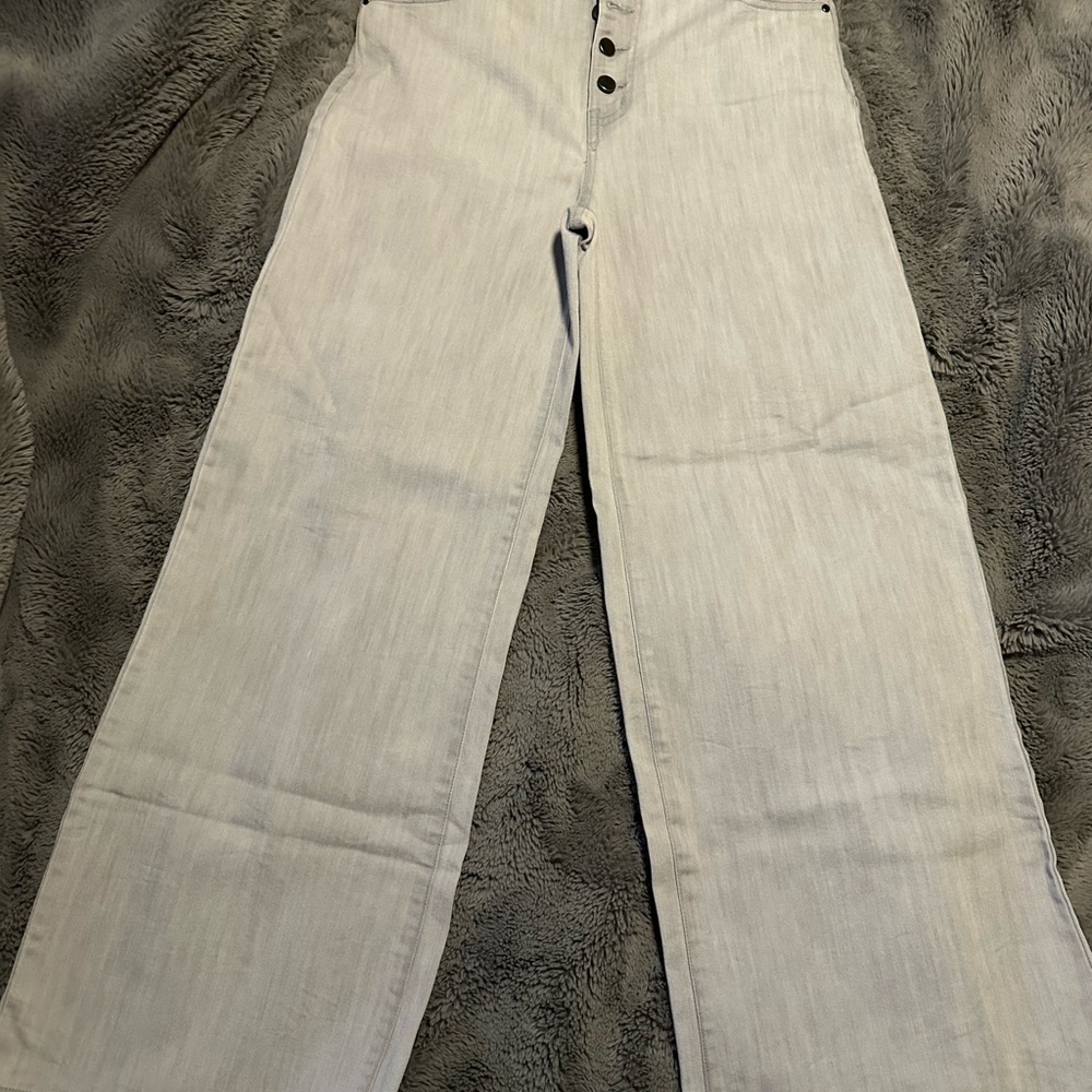 Metro Blues Button Fly Light Gray Wide-Leg Jeans